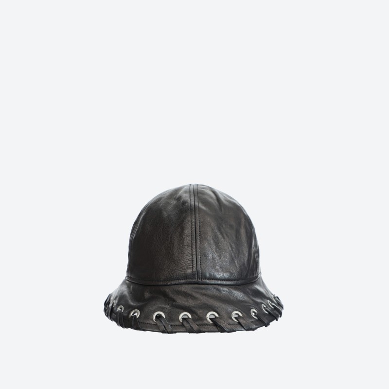 Eyelet Cord Leather Bucket Hat